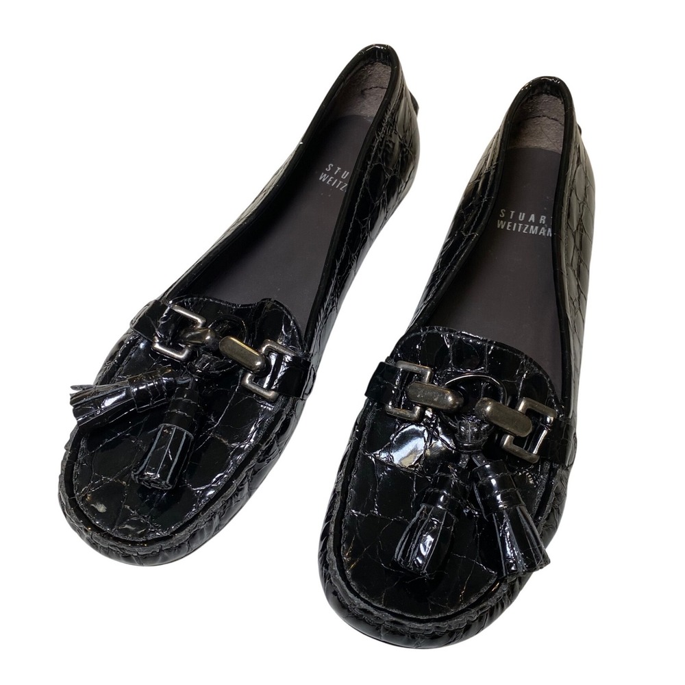 Stuart Weitzman Black Patent Croc Tassel Driving Loafers Est 6.5 See Measurement